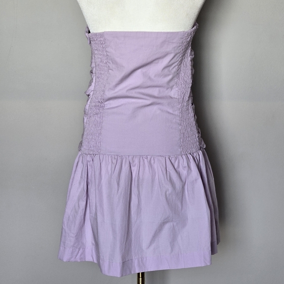S/W/F Drop Waist Ruched Sleeveless Strapless Torso Lavender Mini Dress - Picture 9 of 9